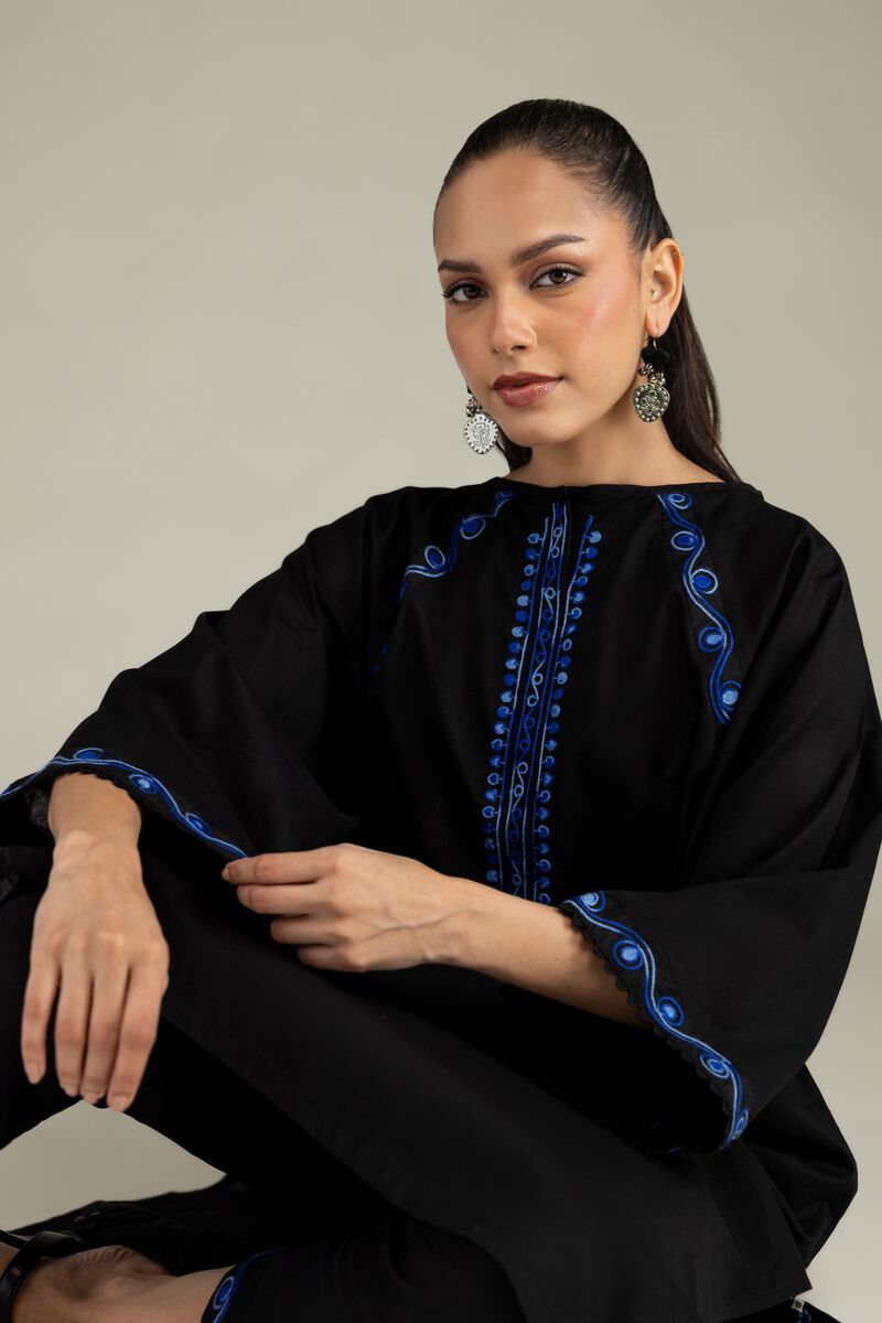 Embroidered | Cambric | Black Cambric Kurta | USD 40.00