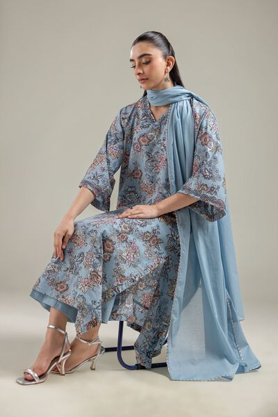 Embroidered | Cotton Dobby | Blue Longline Kurta | USD 35.00