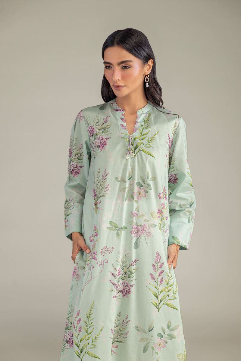 Printed | Cambric | Mint Long Kurta | USD 35.00