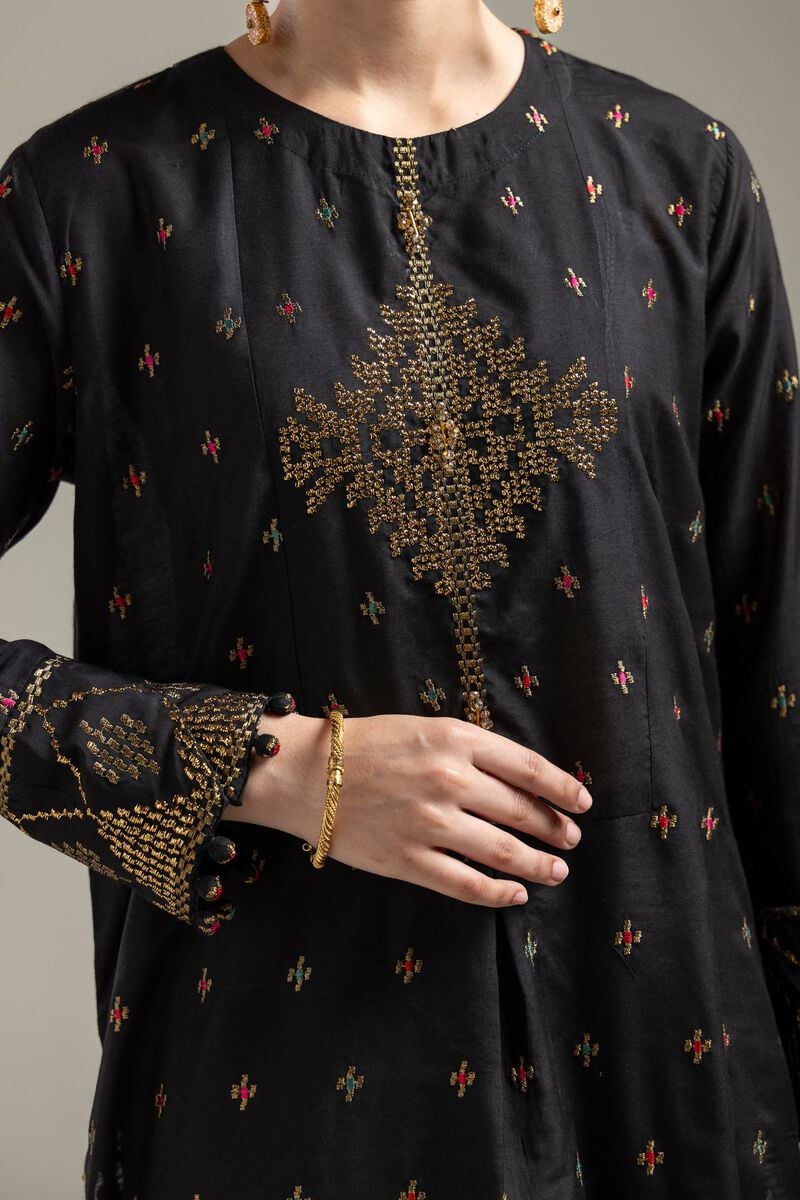 Raw Silk | Short Black Kurta | USD 55.00
