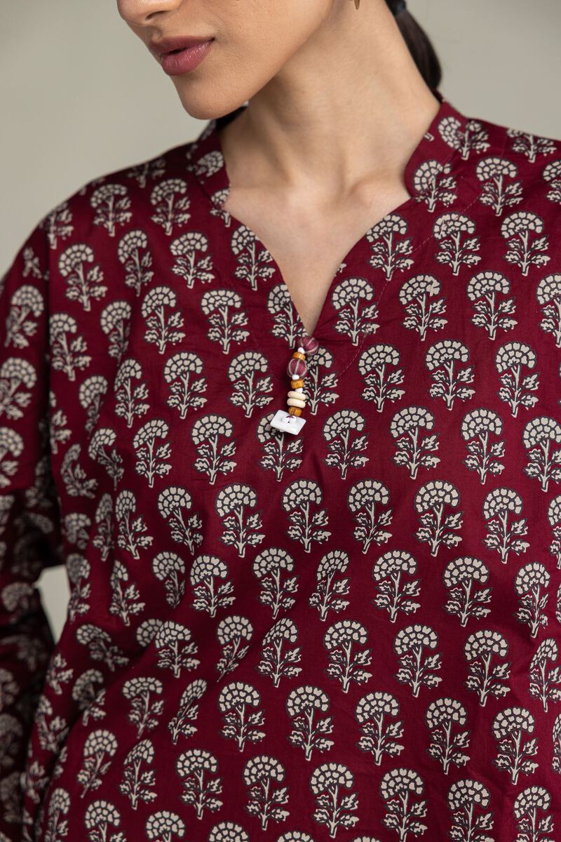 Printed | Cambric | Maroon Cambric Kurta | USD 40.00