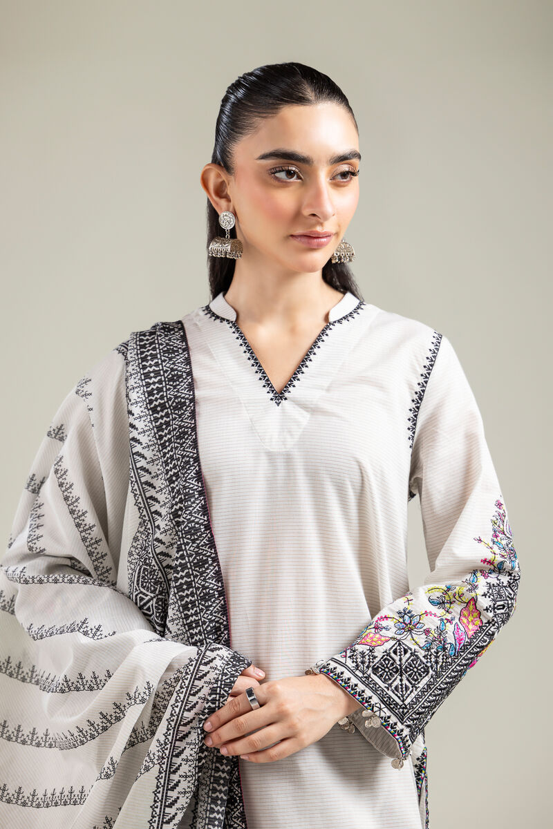 Embroidered | Mesuri | Geometric Off-White Dupatta | USD 25.00