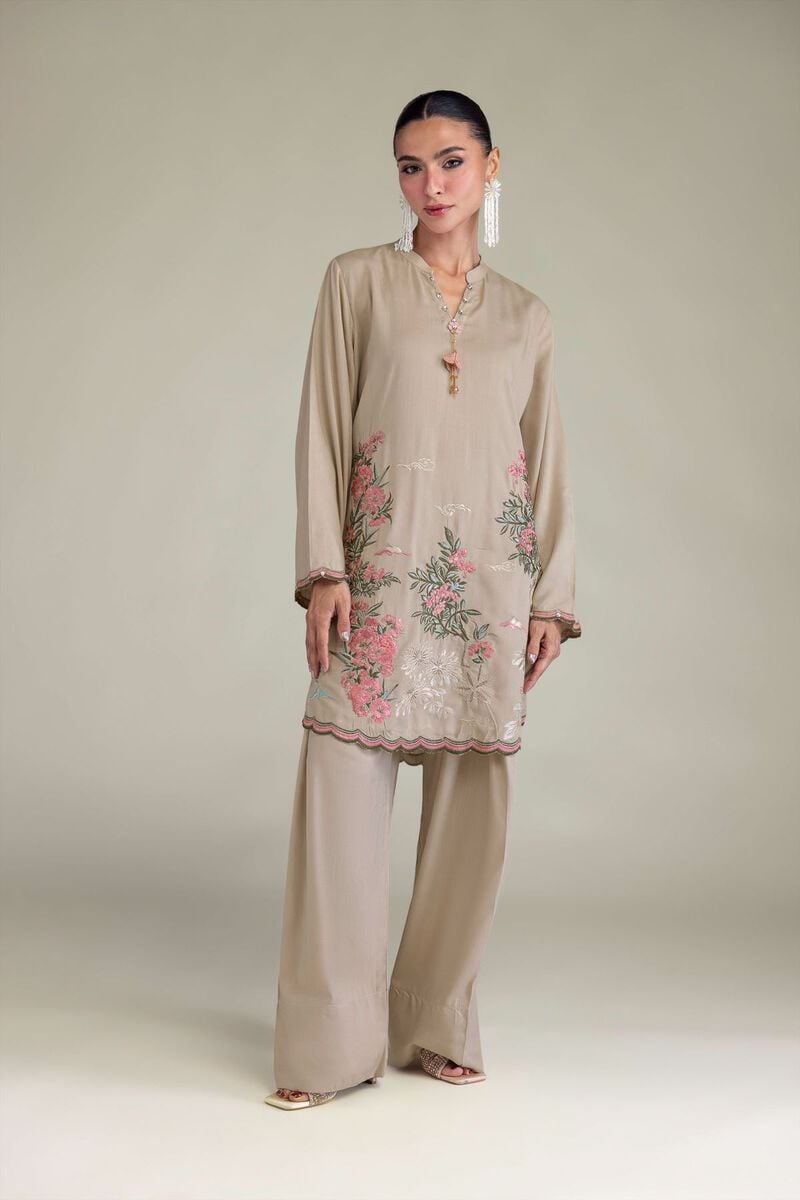 Embroidered | Raw Silk | Band Collar Kurta | USD 55.00