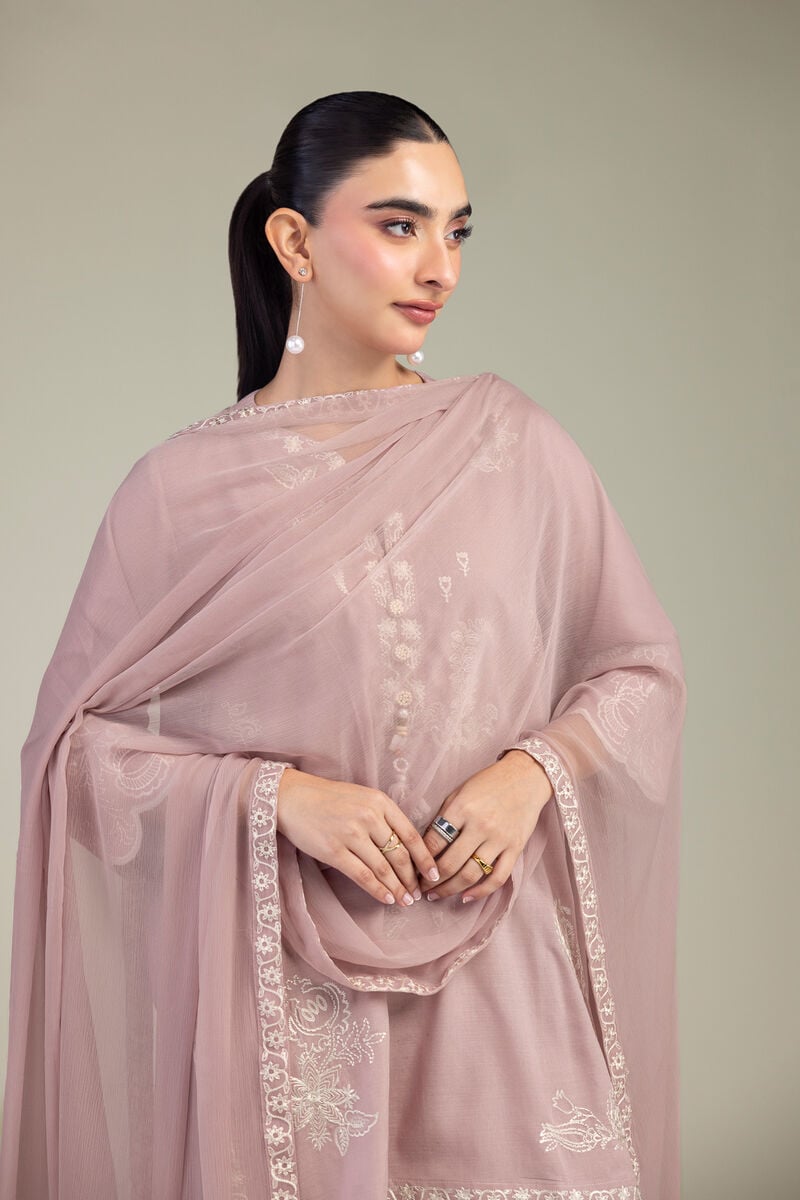 Embroidered | Chiffon | Pink Floral Dupatta | USD 40.00