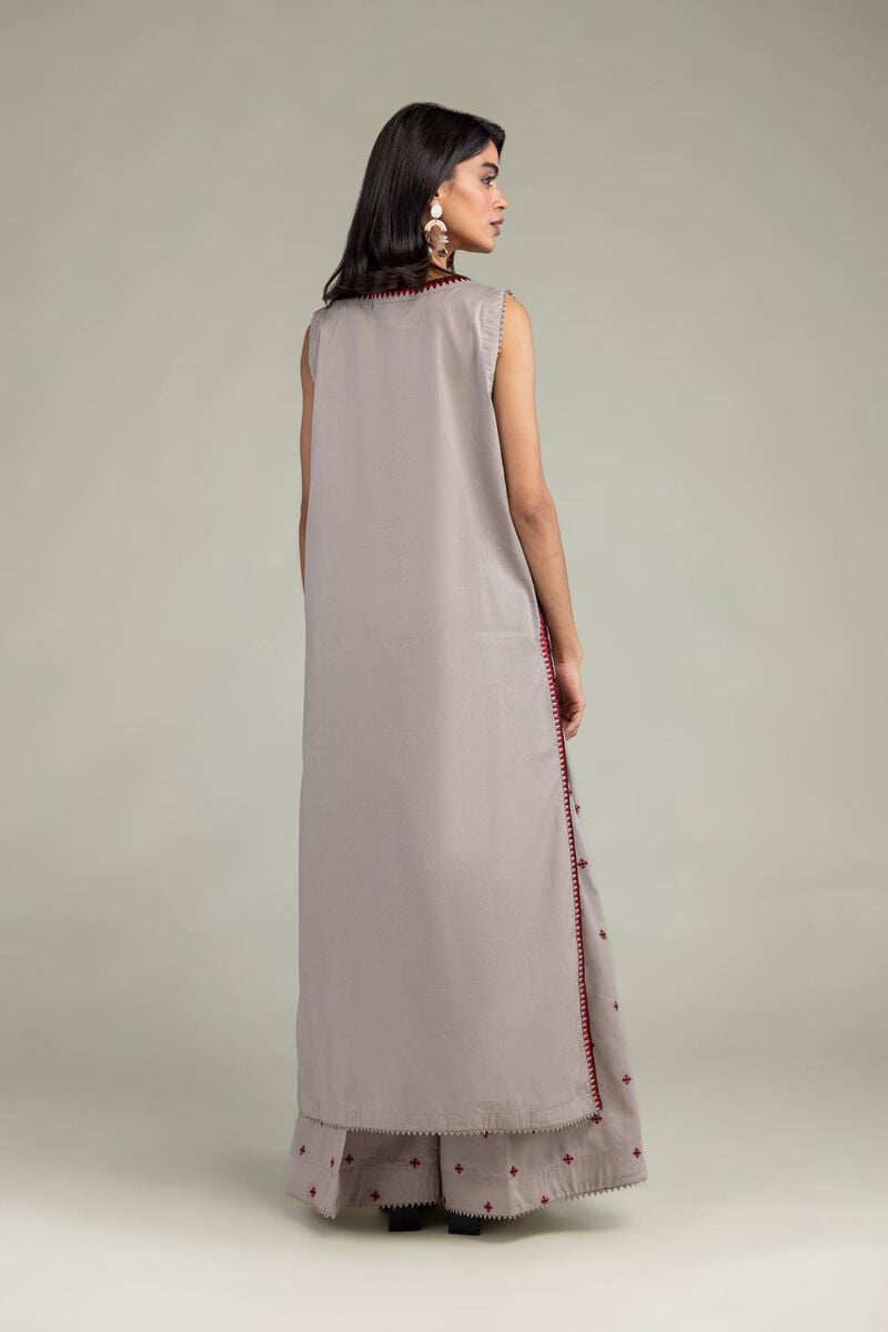 Embroidered | Cotton Dobby | Gray Sleeveless Kurta | USD 45.00