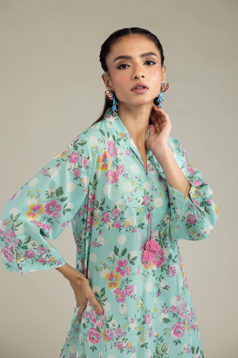 Printed | Cambric | Floral Mint Kurta | USD 21.00