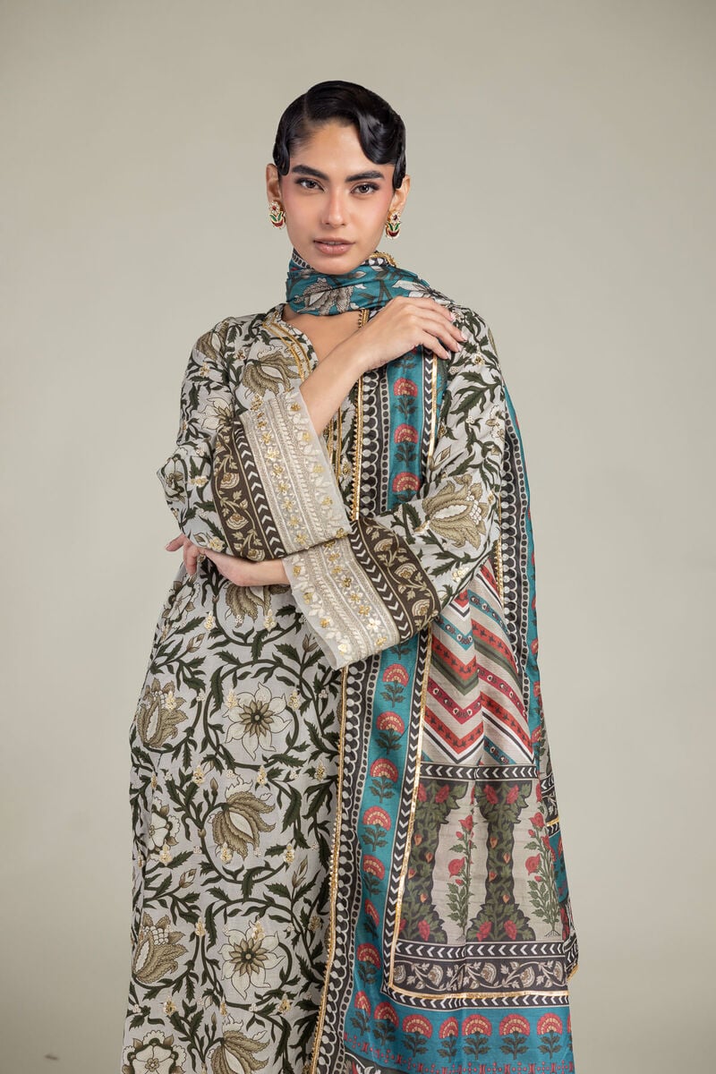 Embroidered | Polyester Silk | Floral Teal Dupatta | USD 30.00