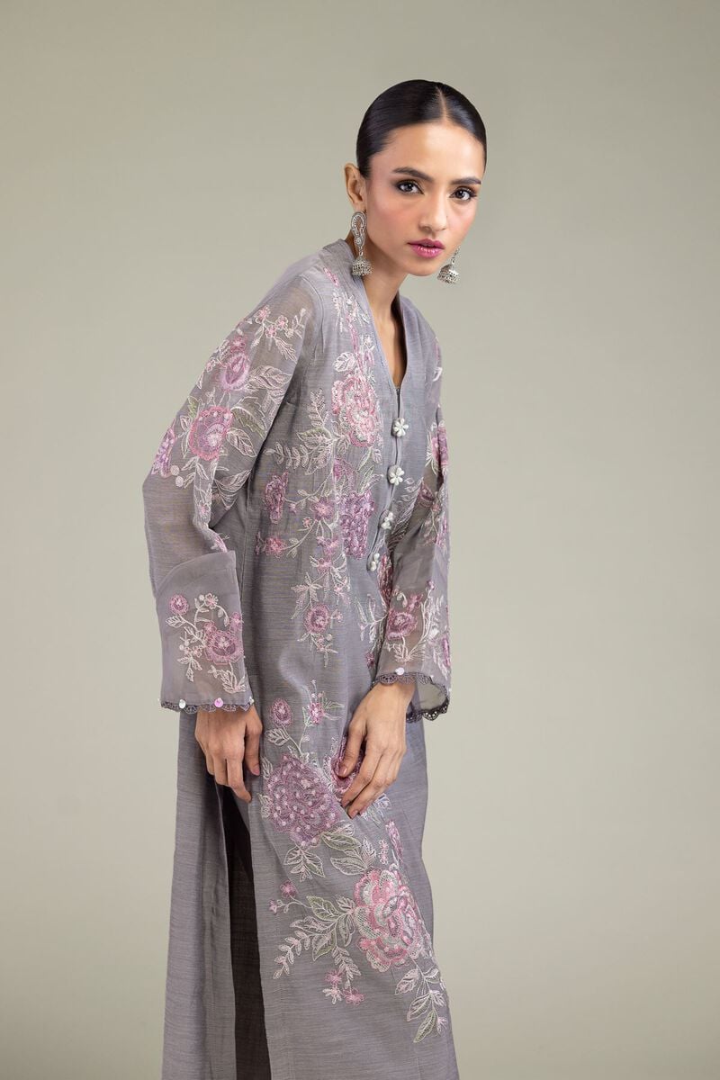 Embroidered | Paper Silk | Floral Longline Kurta | USD 70.00