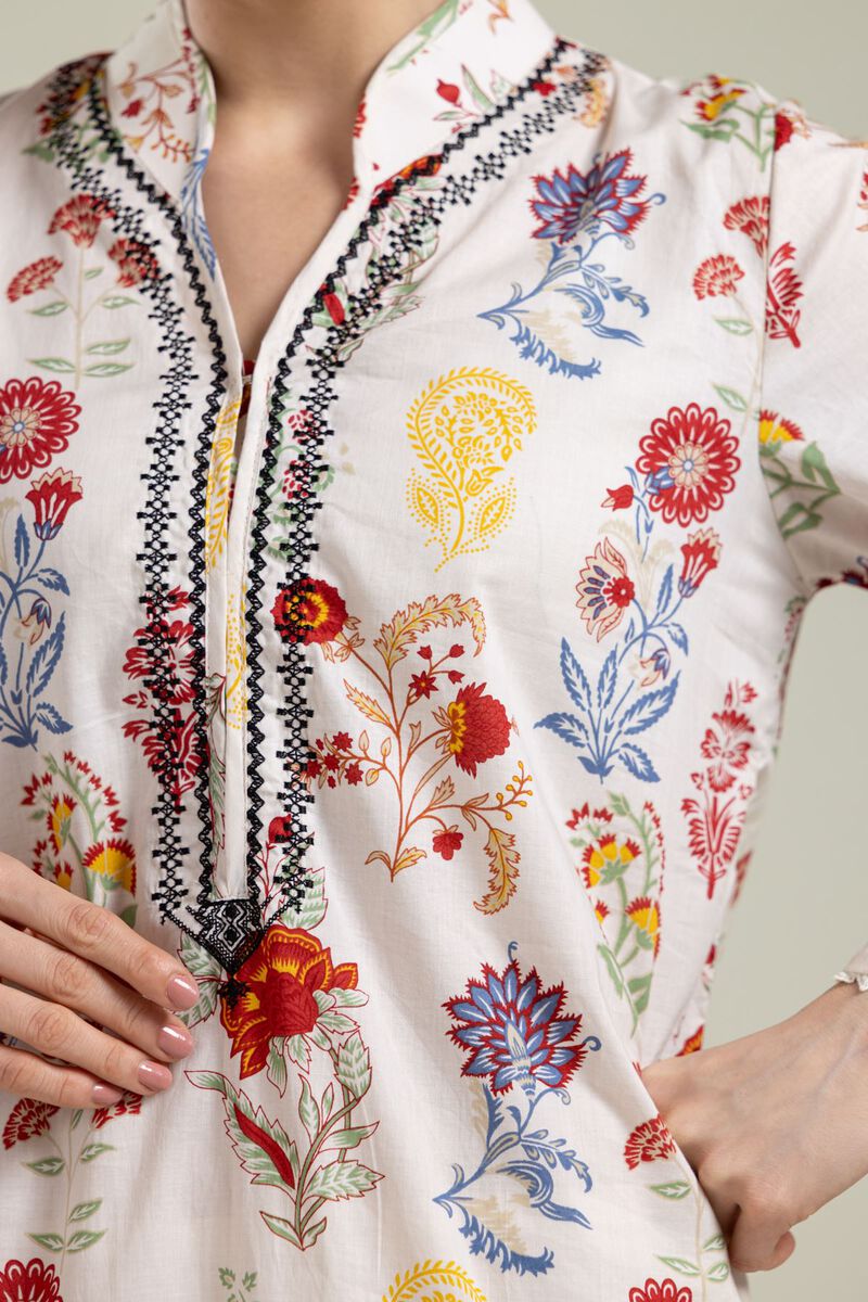 Embroidered | Cambric | Floral V-Neck Kurta | USD 30.00