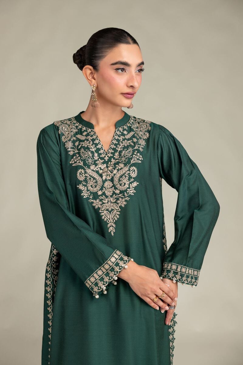 Printed | Raw Silk | Floral Green Kurta | USD 55.00