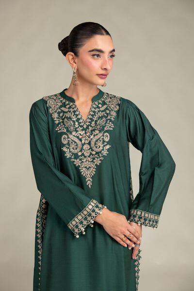 Printed | Raw Silk | Floral Green Kurta | USD 55.00