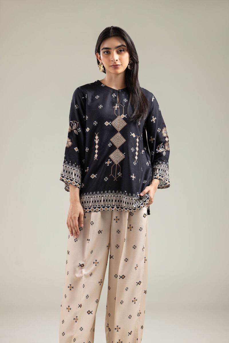 Embroidered | Viscose Crepe | Black Viscose Tunic | USD 40.00