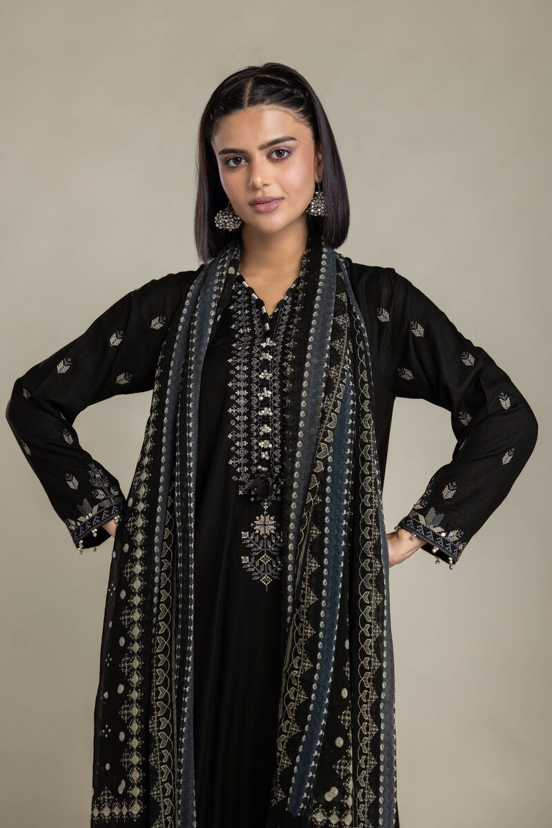 Embroidered | Raw Silk | Black Tailored 3-Piece | USD 105.00