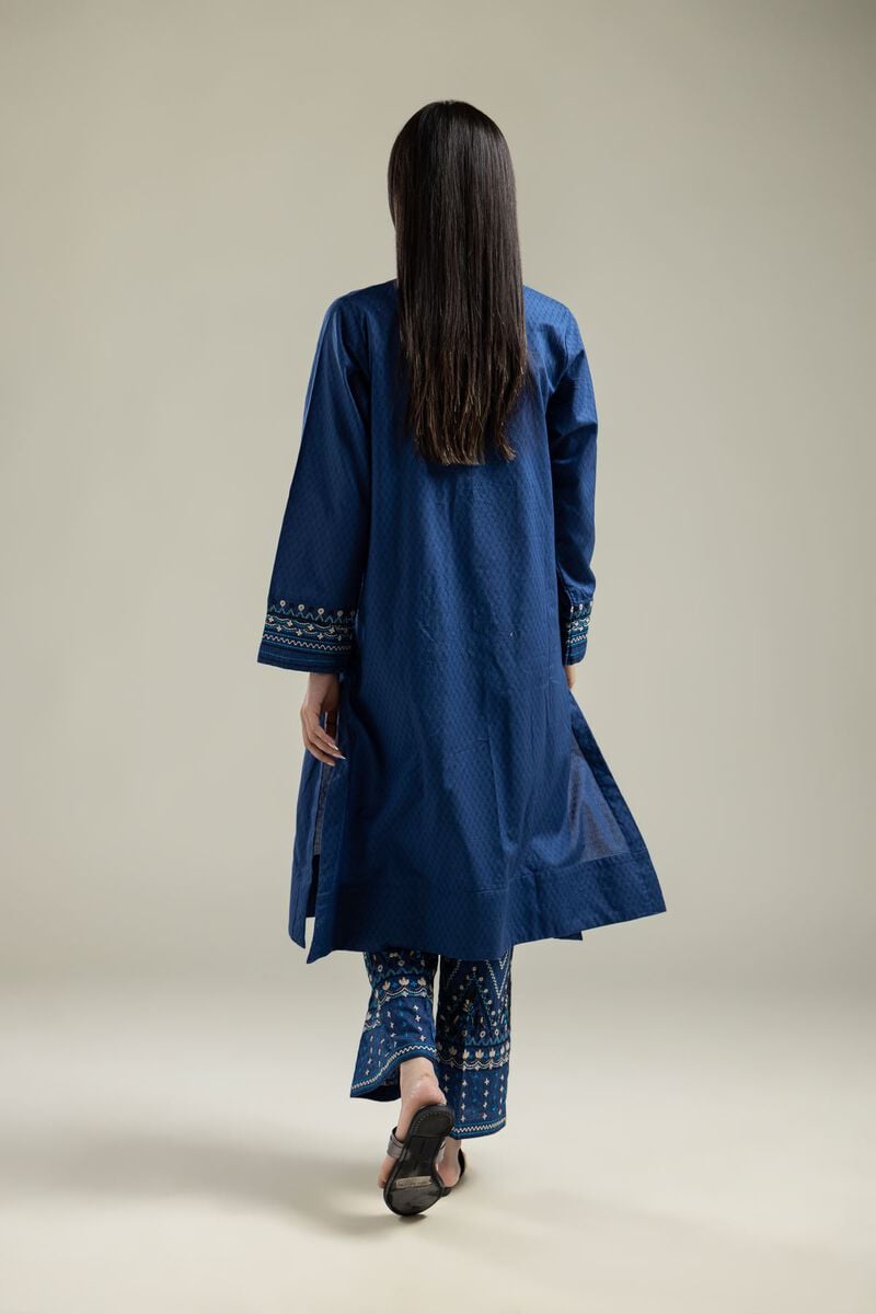Embroidered |Cotton Dobby | Blue Longline Kurta | USD 35.00