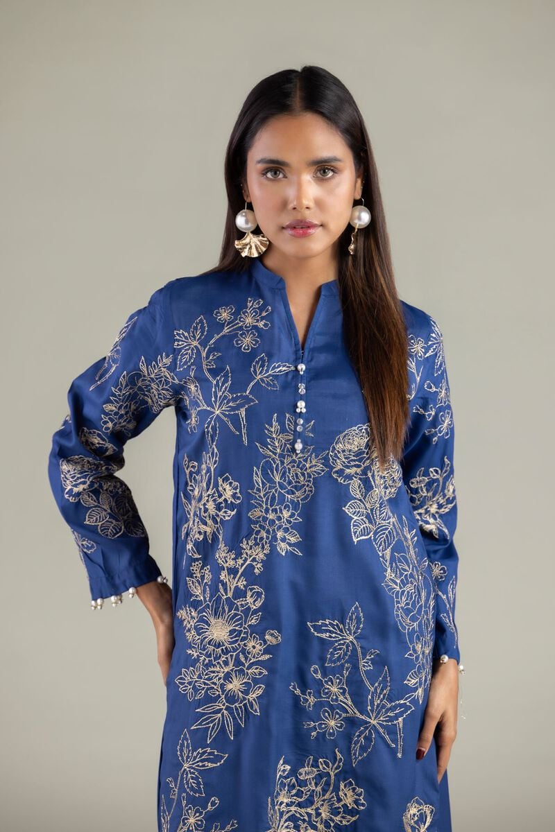 Embroidered | Raw Silk | Floral Longline Kurta | USD 55.00