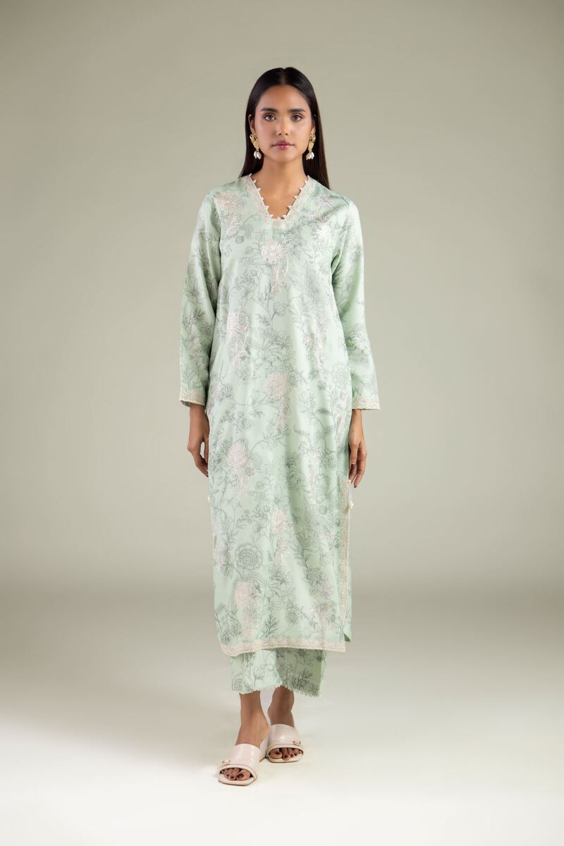 Embroidered | Raw Silk | Floral Longline Kurta | USD 65.00