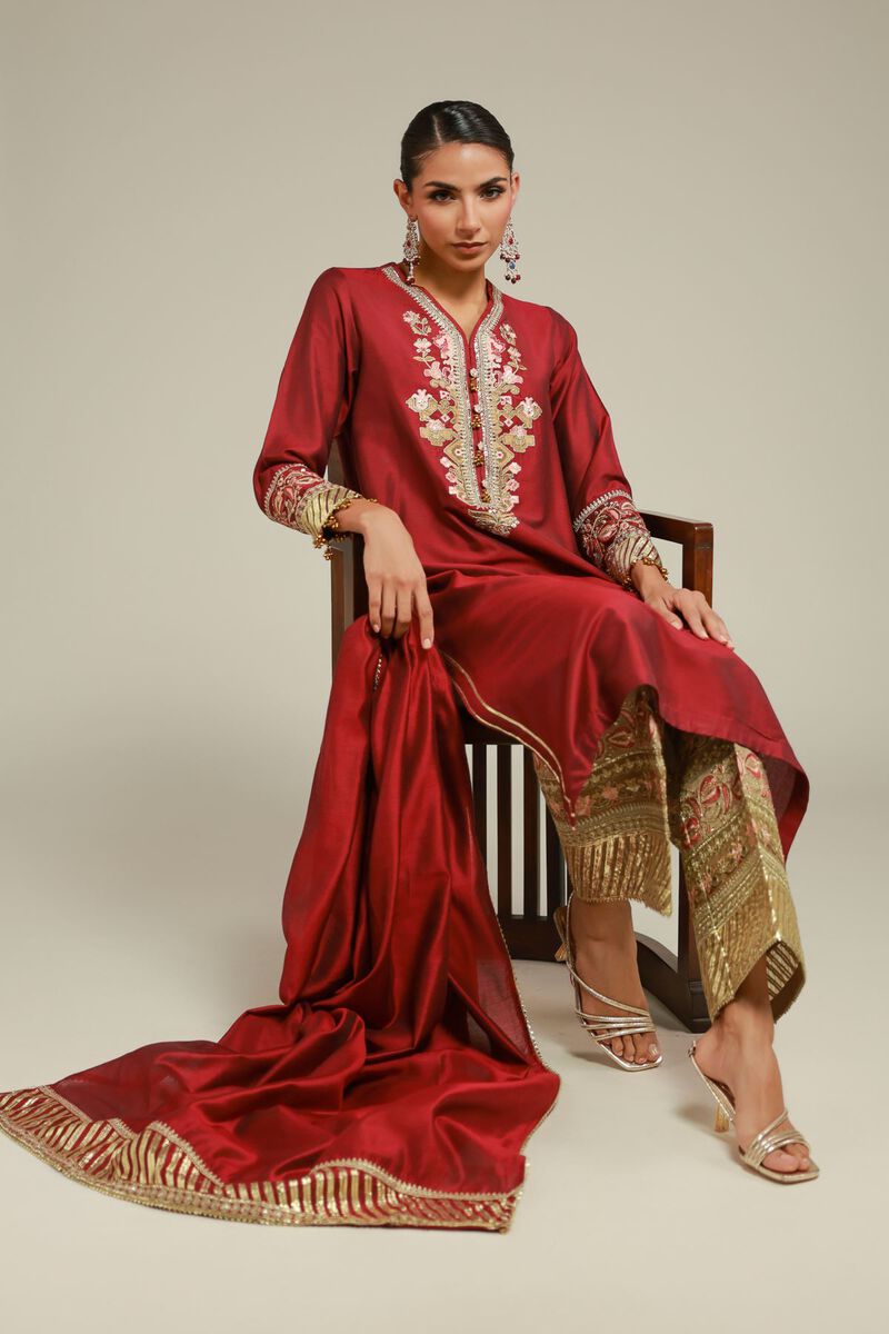 Embroidered | Raw Silk | 3 Piece Co-ord Set | USD 125.00