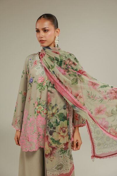 Embroidered | Chiffon | Floral Lace-Up Dupatta | USD 35.00