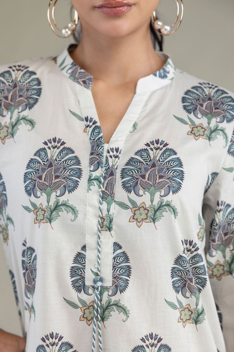 Printed | Cambric | White Printed Kurta | USD 35.00