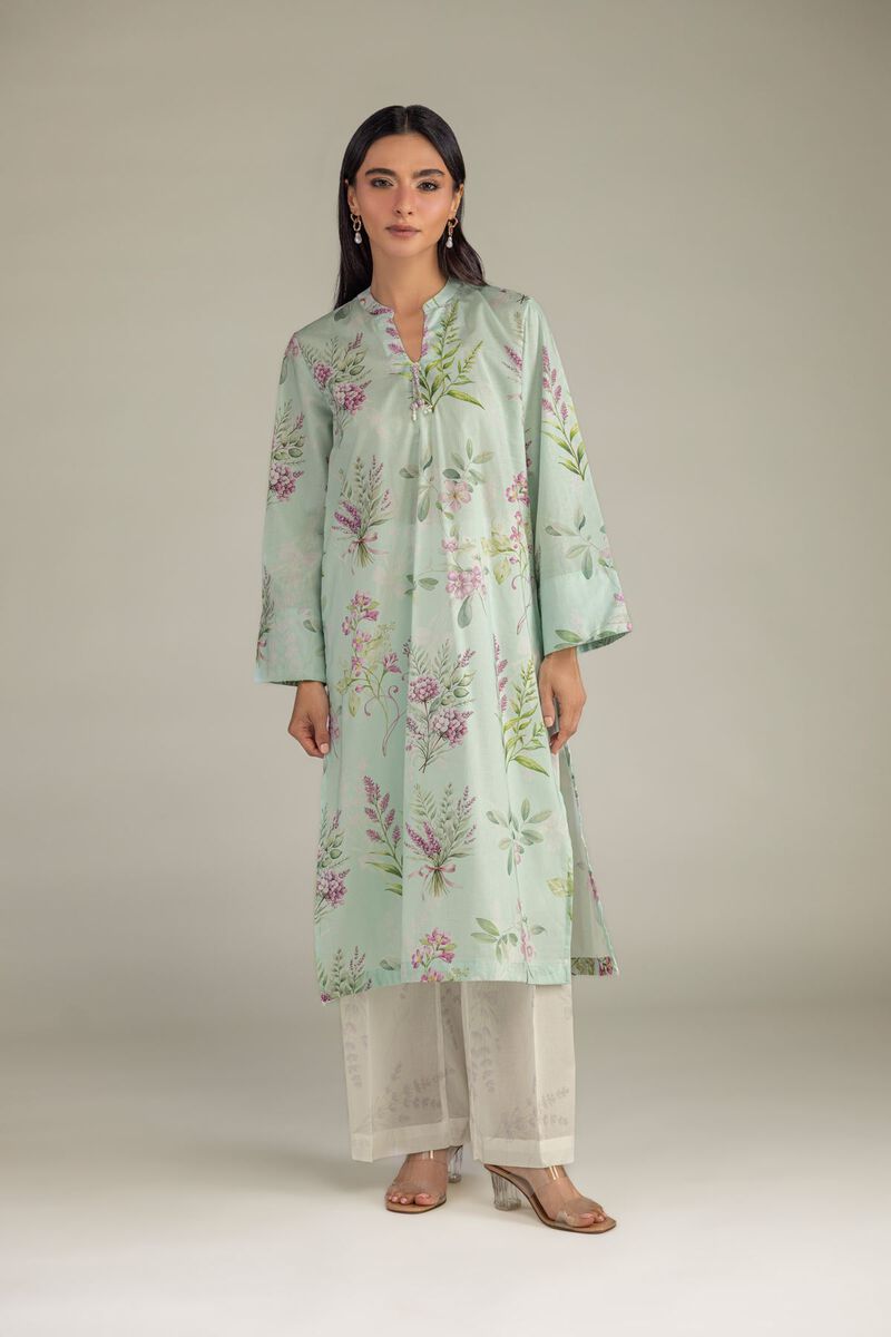 Printed | Cambric | Mint Long Kurta | USD 35.00