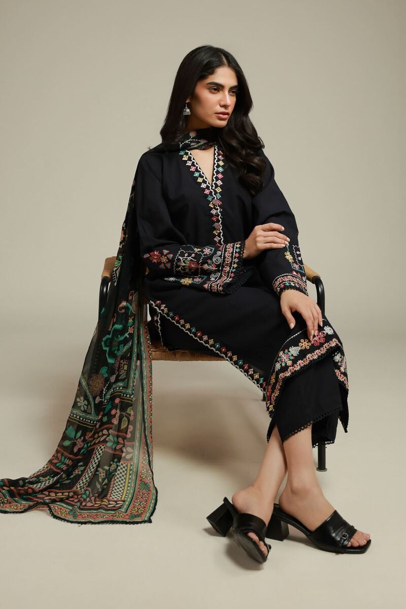 Embroidered | Cambric | Black Tailored Set | USD 70.00