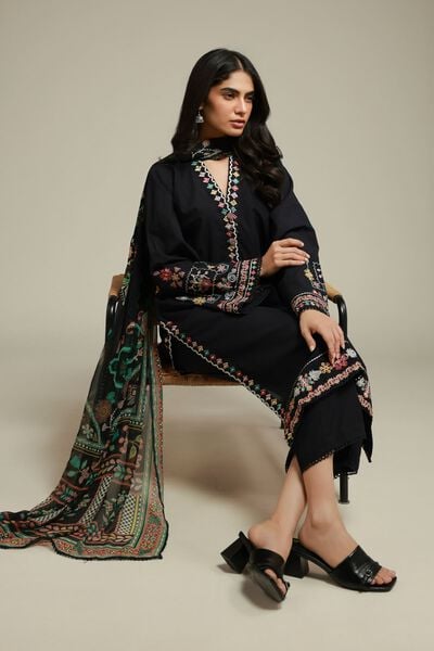 Embroidered | Cambric | Black Tailored Set | USD 70.00