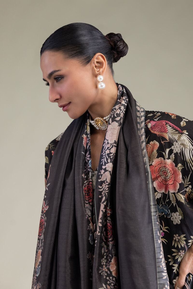 Embroidered | Polyester Silk | Black Silk Dupatta | USD 30.00