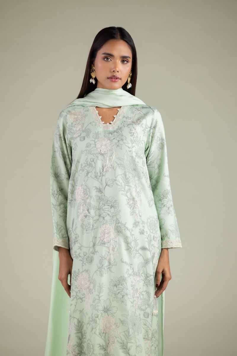 Embroidered | Raw Silk | Floral Longline Kurta | USD 65.00