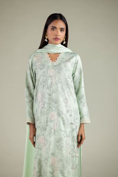 Embroidered | Raw Silk | Floral Longline Kurta | USD 65.00