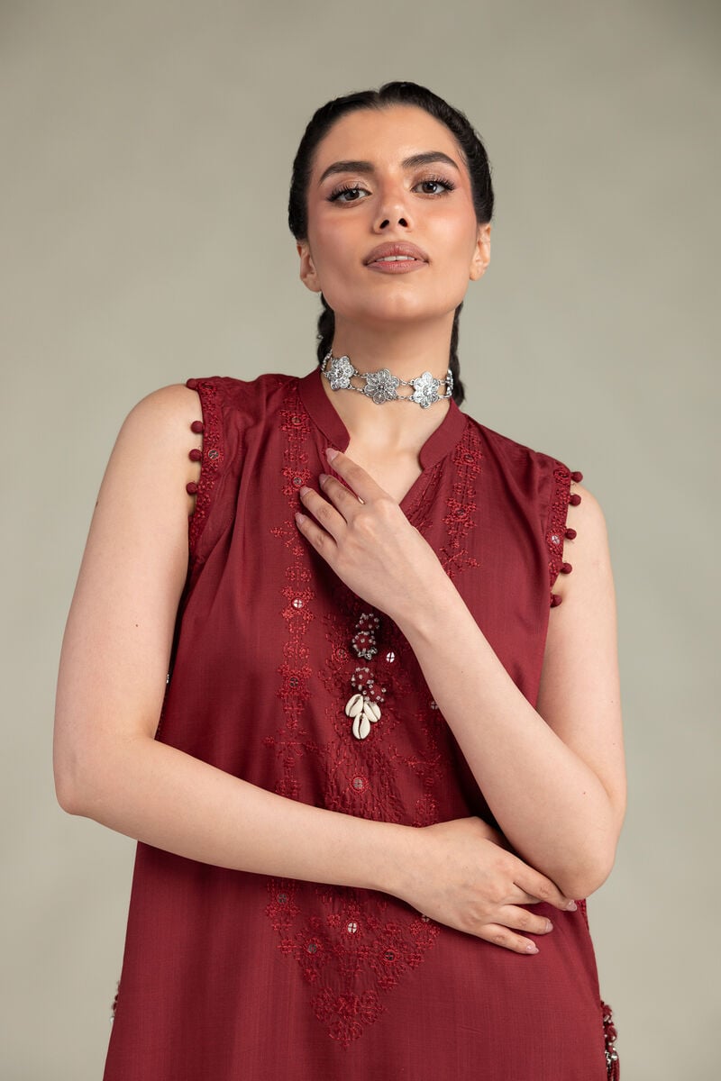 Embroidered | Raw Silk | Sleeveless Longline Kurta | USD 60.00