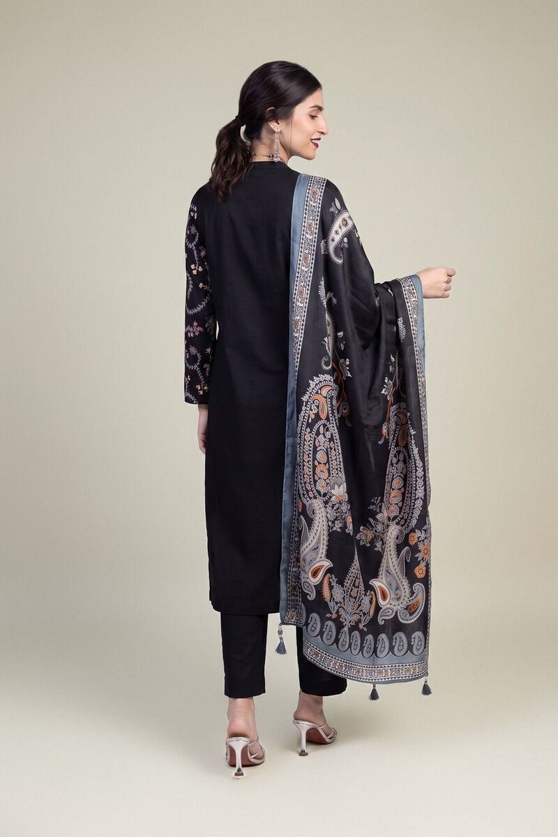 Embroidered | Polyester Silk | Black Silk Dupatta | USD 35.00