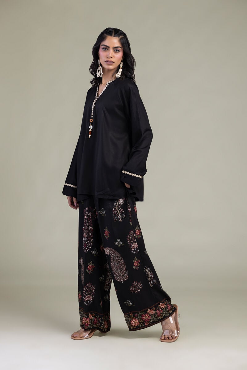 Embroidered | Viscose Crepe | Black V-Neck Tunic | USD 45.00