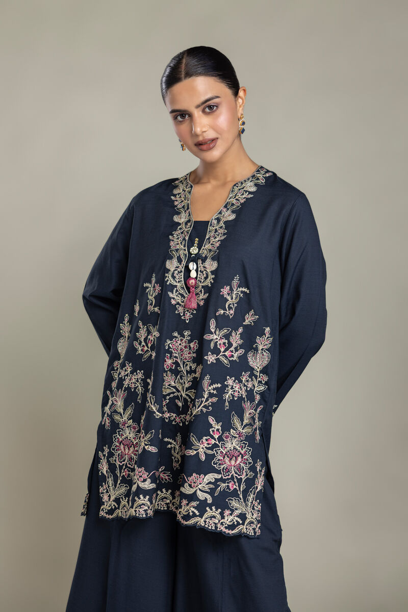 Embroidered | Raw Silk | Short Navy Kurta | USD 70.00