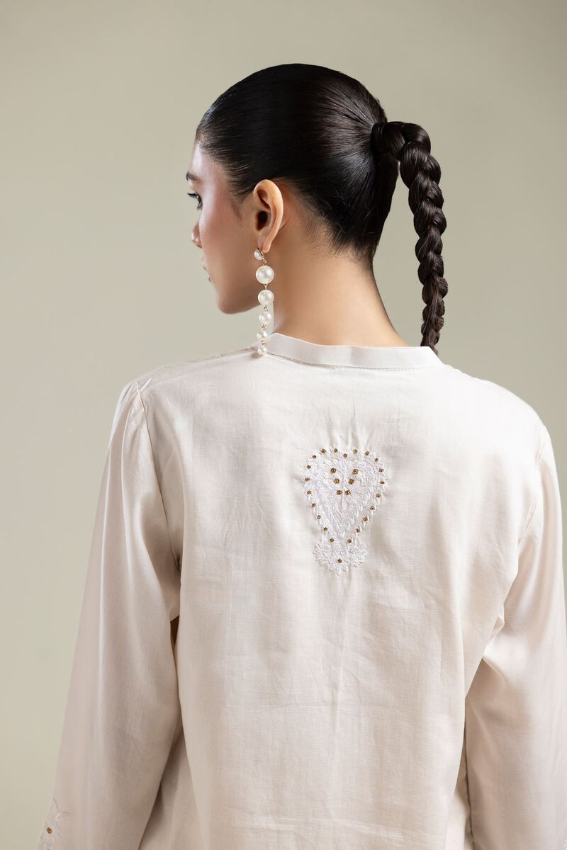 Embroidered | Textured Weave | Short V-Neck Kurta | USD 40.00
