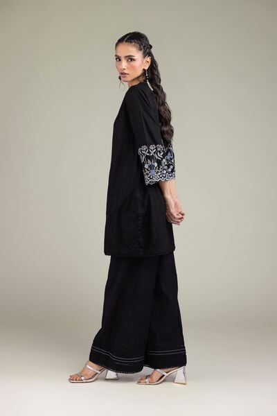 Embroidered | Textured Cotton | Solid Black Pants | USD 30.00
