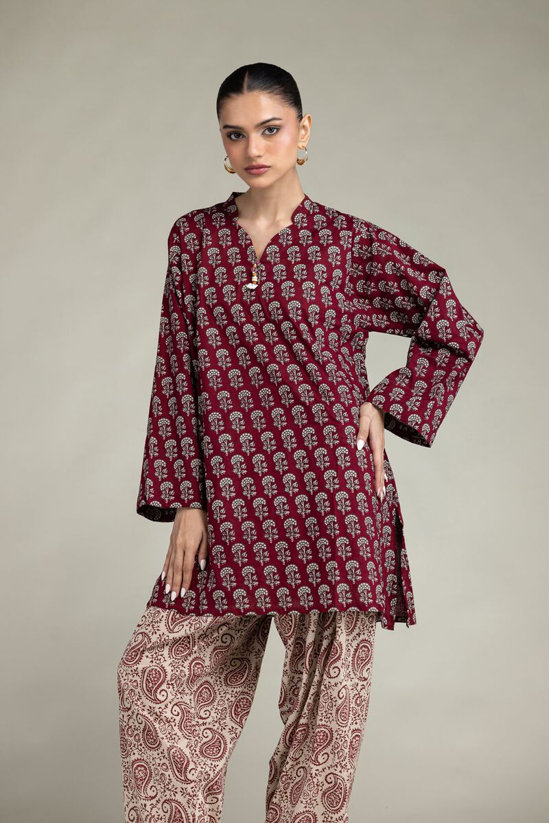 Printed | Cambric | Maroon Cambric Kurta | USD 40.00