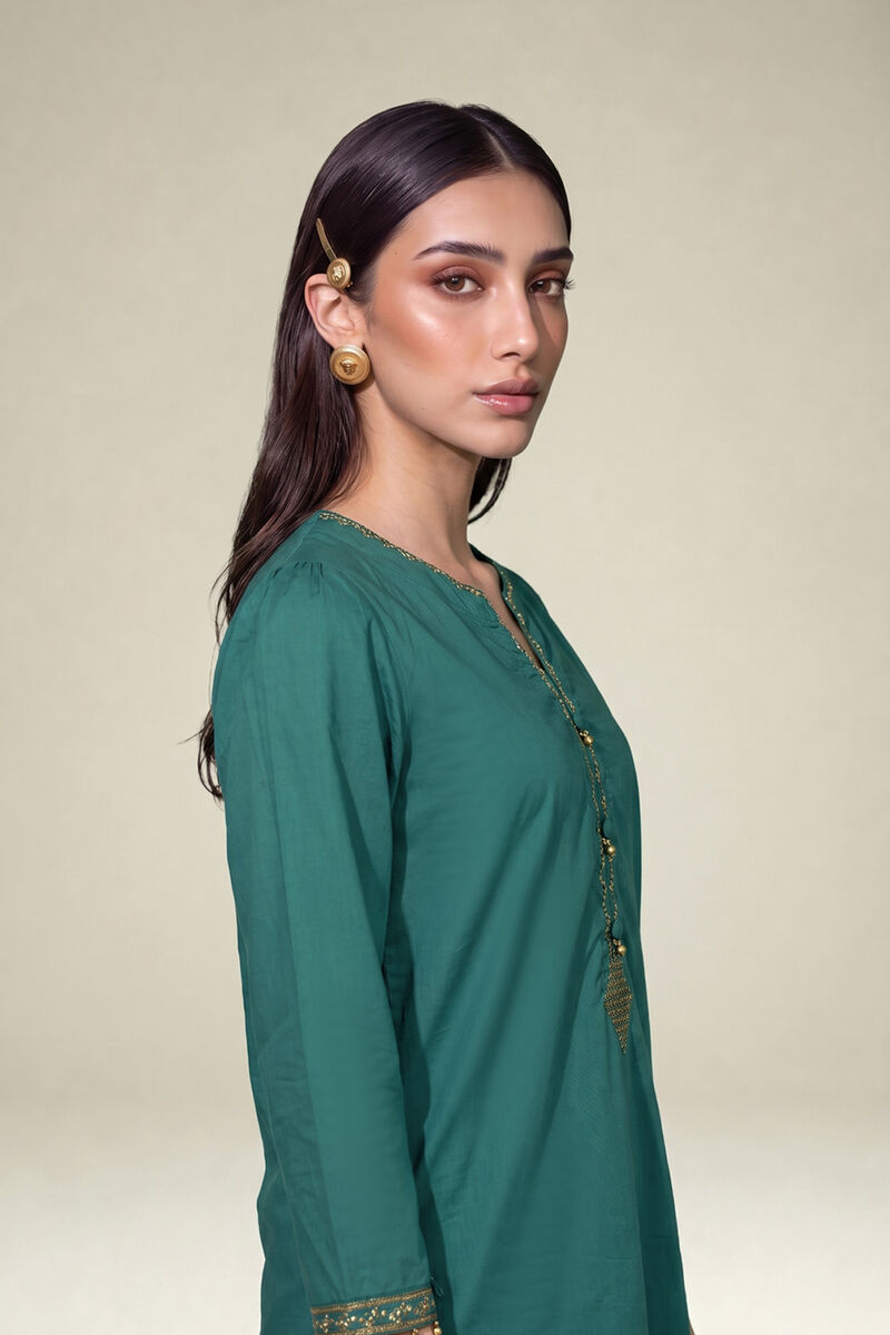 Embroidered | Cambric | Teal Cambric Kurta | USD 40.00