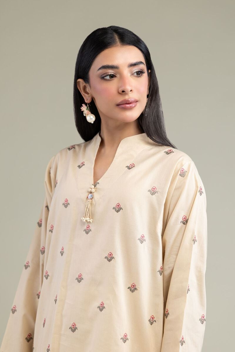 Embroidered | Cambric | Floral V-Neck Kurta | USD 35.00