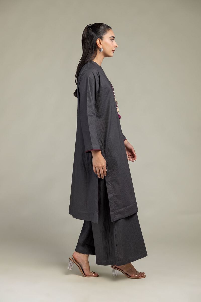 Dyed | Cotton Crinkle | Gray Solid Pants | USD 30.00