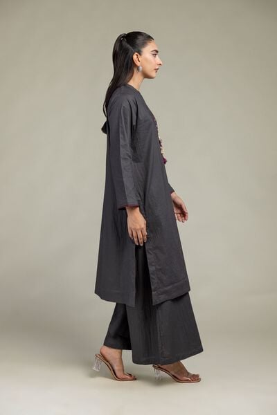 Dyed | Cotton Crinkle | Gray Solid Pants | USD 30.00