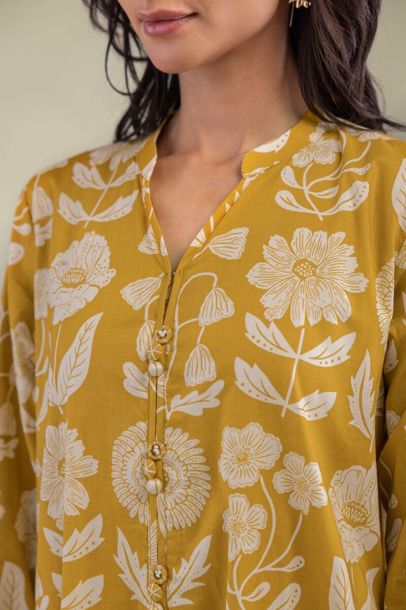 Printed | Cambric | Floral Band-Collar Kurta | USD 30.00