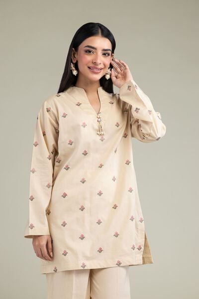 Embroidered | Cambric | Floral V-Neck Kurta | USD 35.00