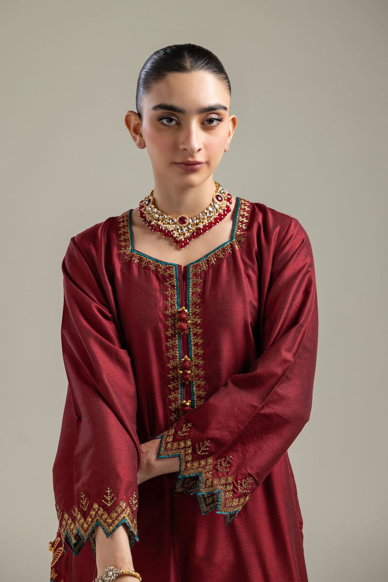 Raw Silk | Silk Maroon Kurta | USD 60.00