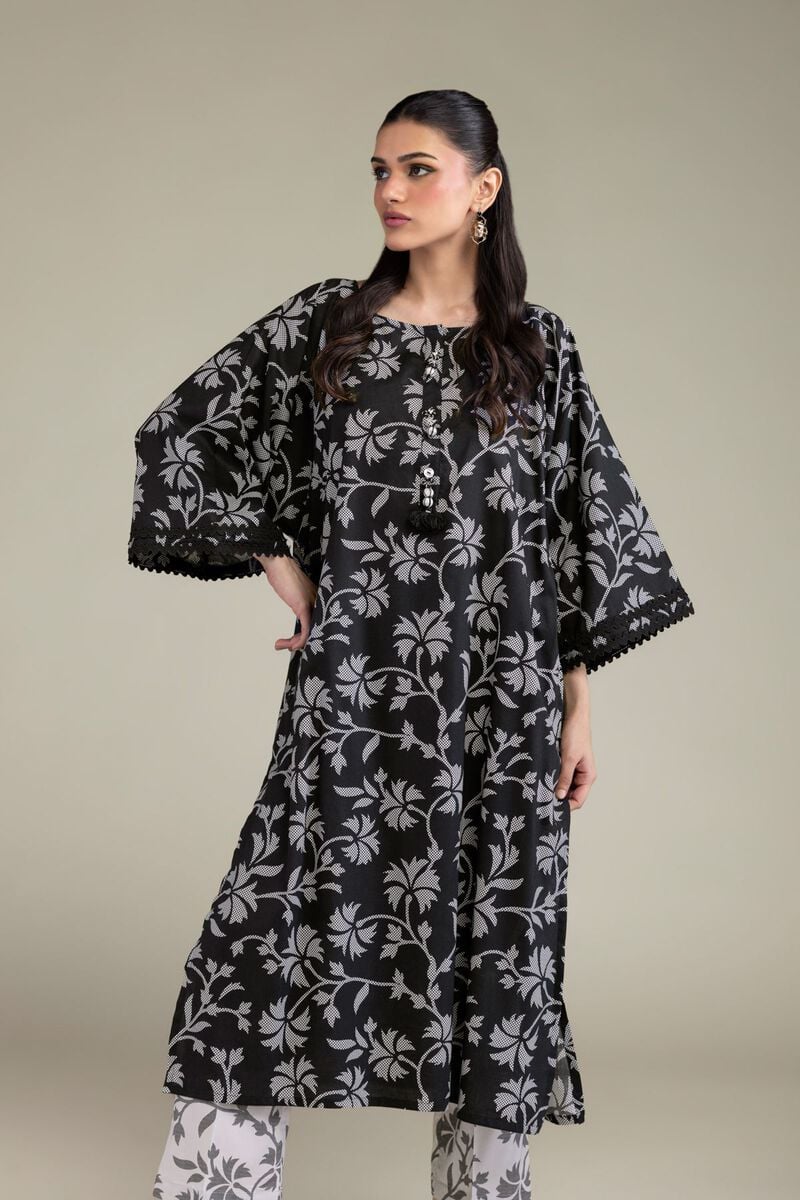Printed | Cotton Viscose | Black Floral Kurta | USD 35.00