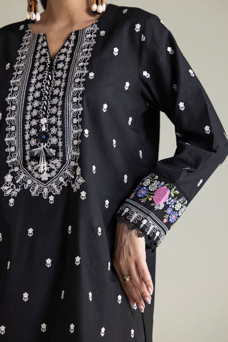 Embroidered | Cotton Dobby | Black Tailored 2-Piece | USD 70.00