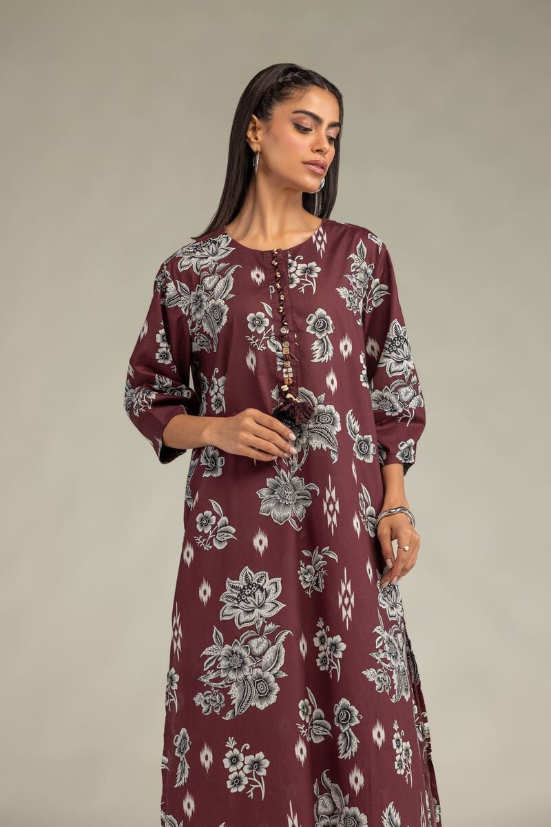 Printed | Cambric | Maroon Floral Kurta | USD 35.00