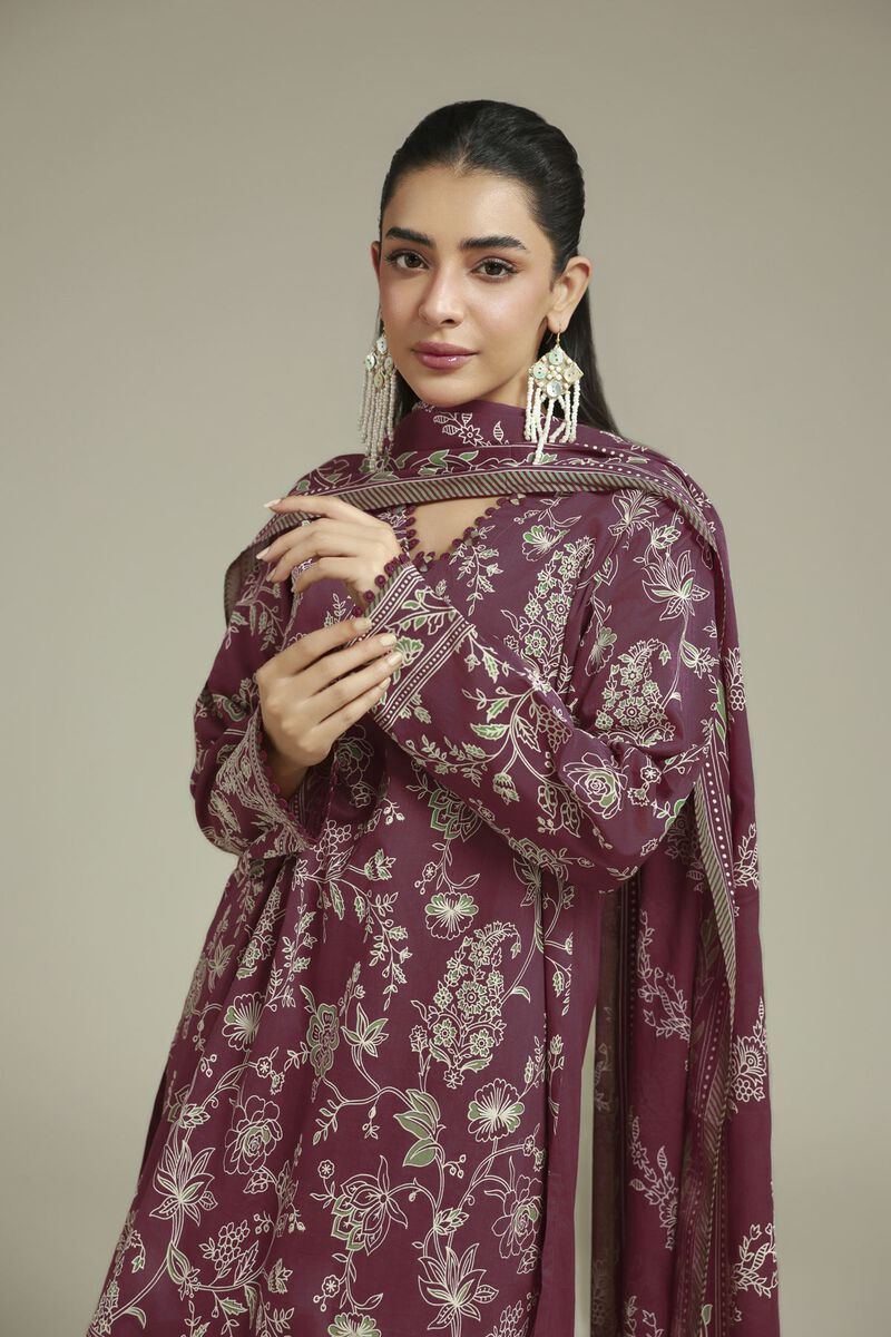 Printed | Cambric | Tailored Maroon Set | USD 65.00