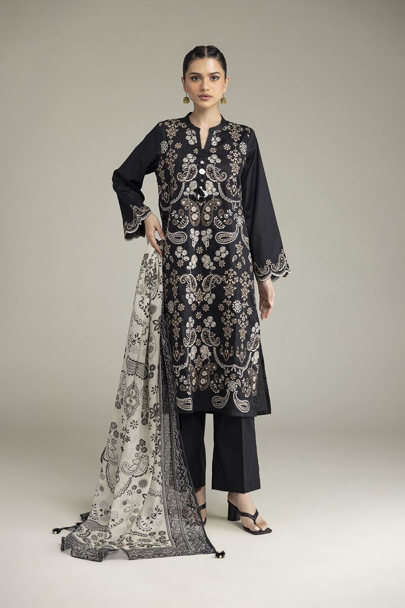 Embroidered | Cotton Dobby | Black Tailored Set | USD 80.00