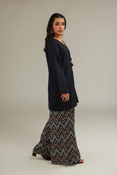 Printed | Textured Cotton | Black Wide Pants | USD 17.00