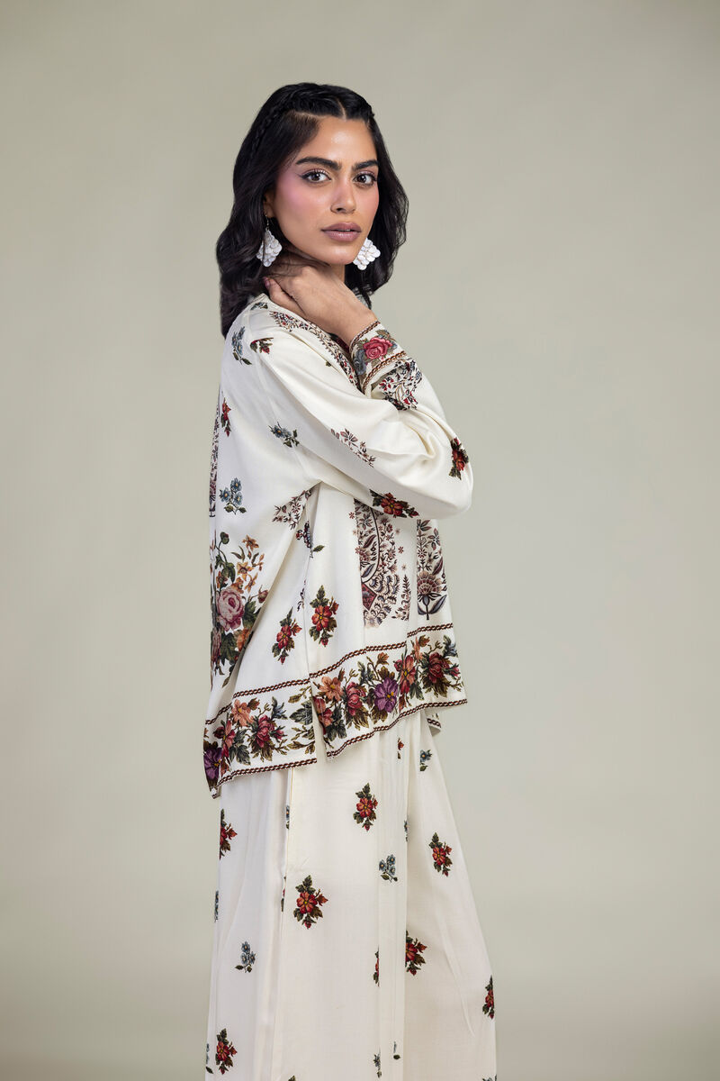 Embroidered | Viscose Crepe | Floral V-Neck Shirt | USD 40.00